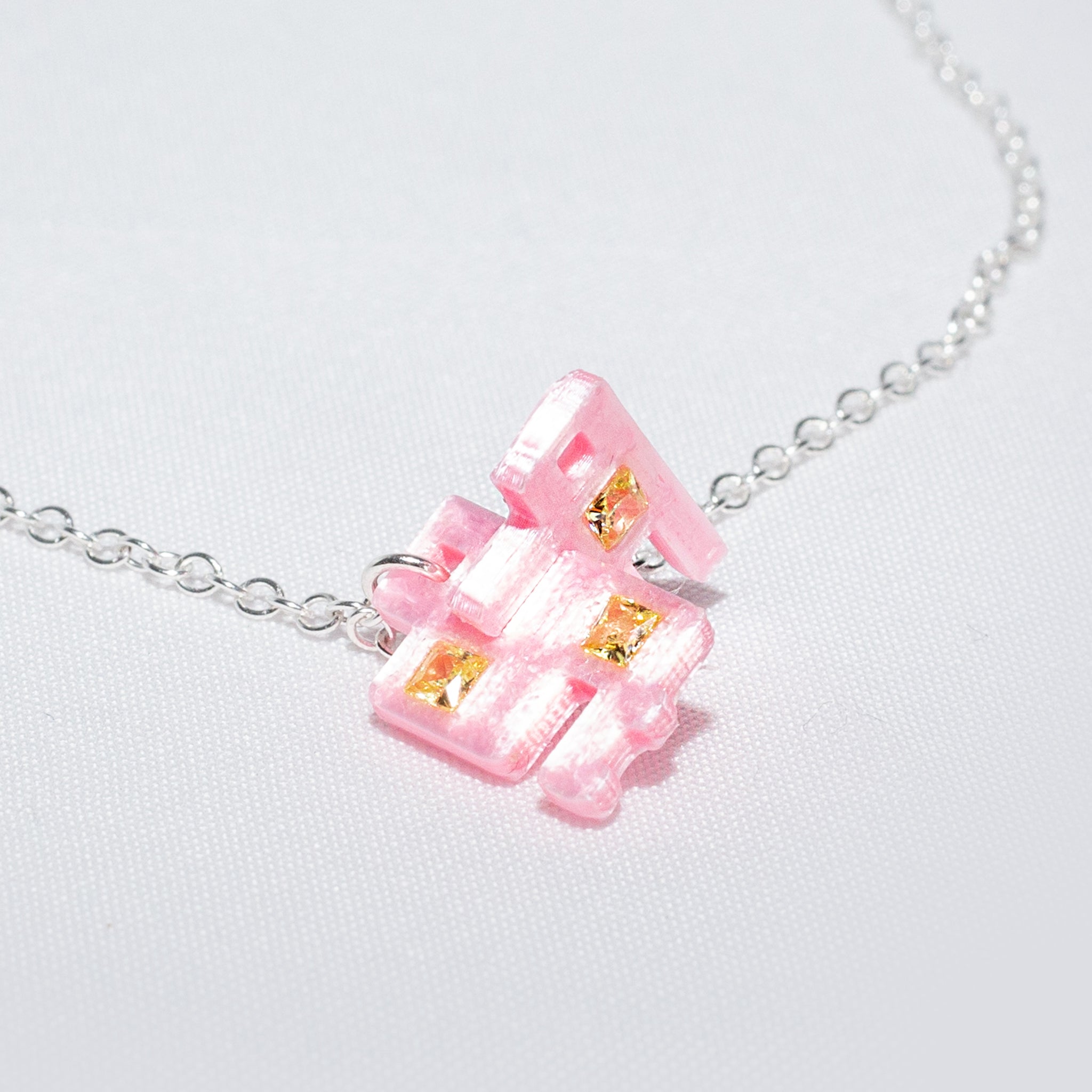 PLA, Silver & Cubic Zirconia Pink Connection Necklace